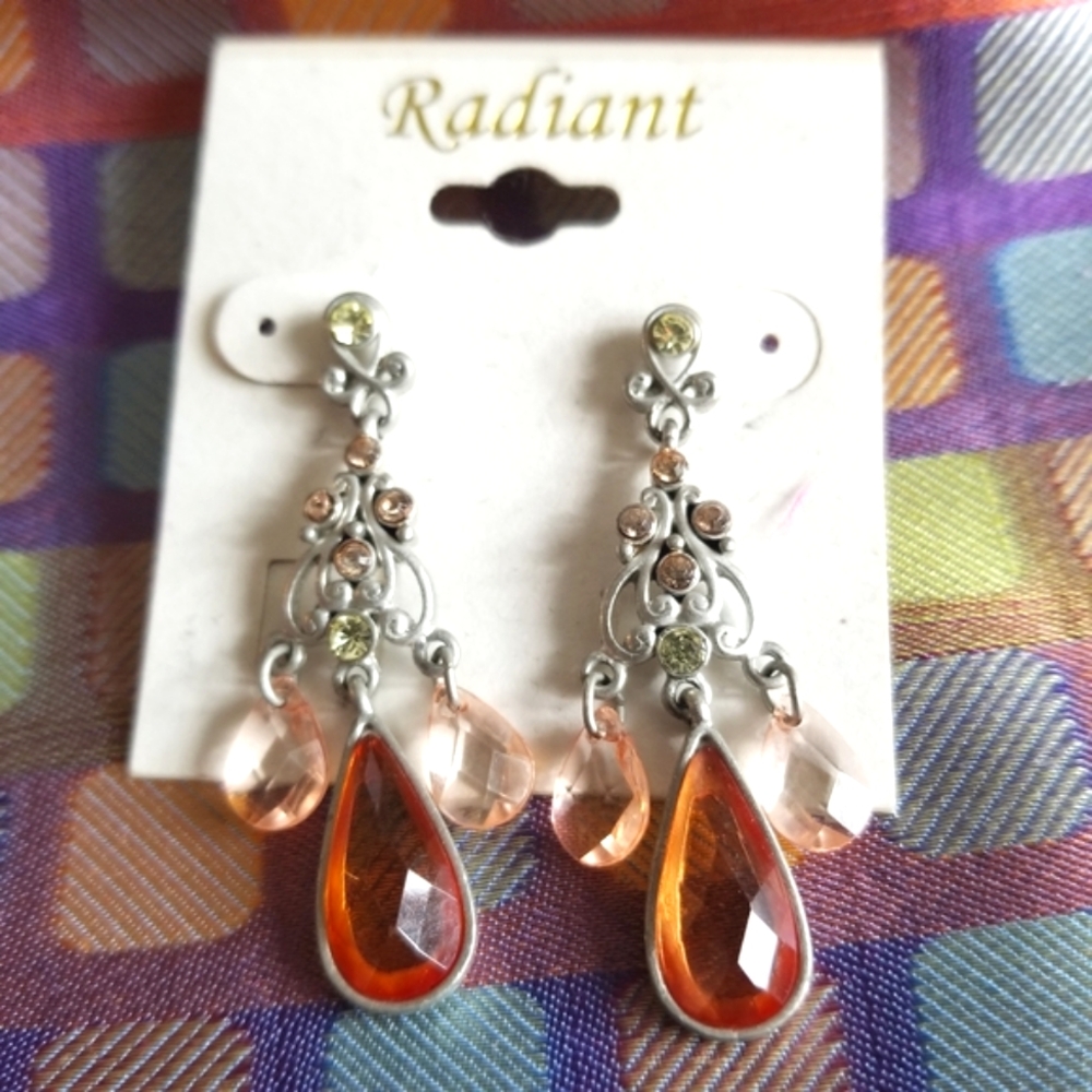 NWT jeweled chandelier earrings by Radiant Victorian style orange pink